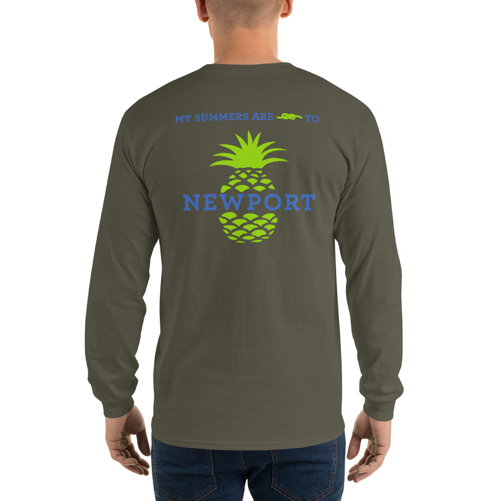 My Summers are Tied to Newport Pineapple Blue and Green Long Sleeve T-Shirt - Multiple Colors - SummerTies