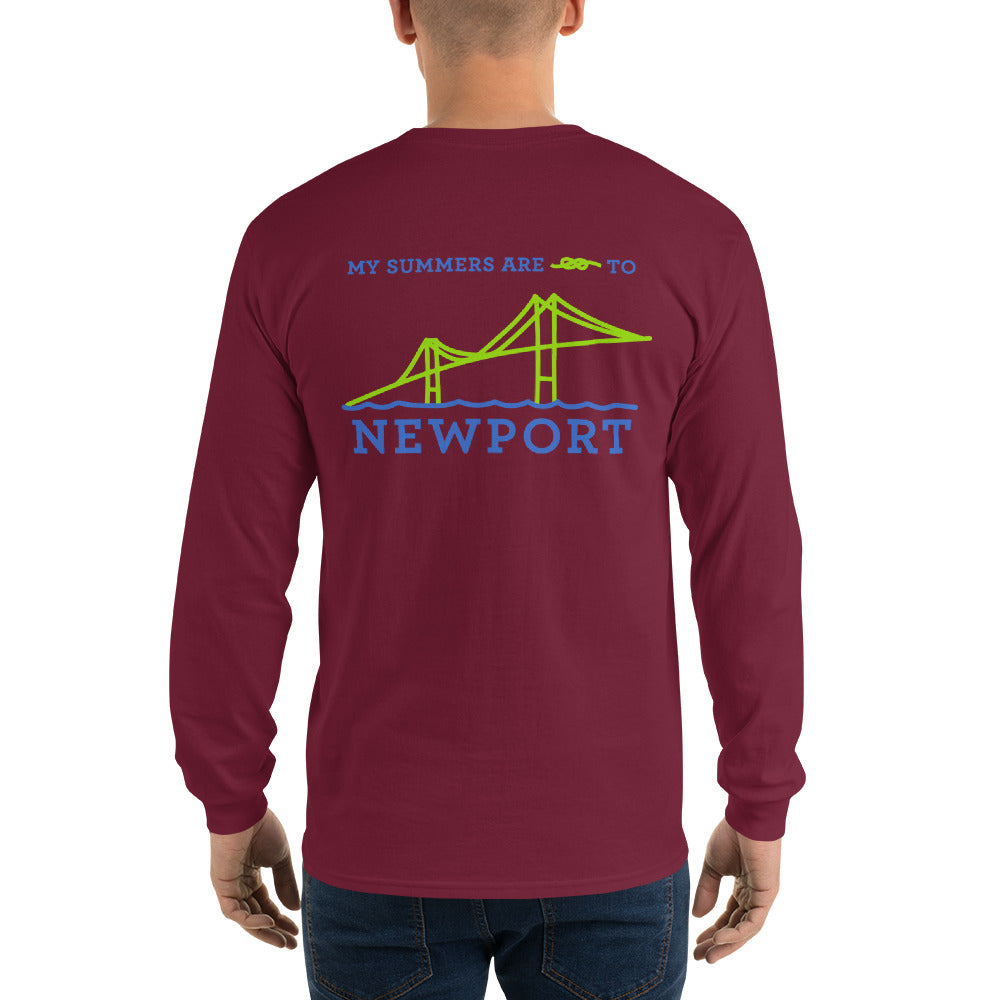 My Summers are Tied to Newport Bridge Blue and Green no Block Long Sleeve T-Shirt - Multiple Colors - SummerTies