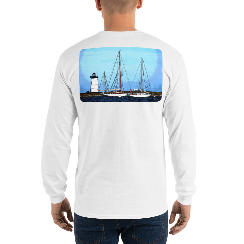 Edgartown Lighthouse with Sailboats Long Sleeve T-Shirt - Multiple Colors - SummerTies