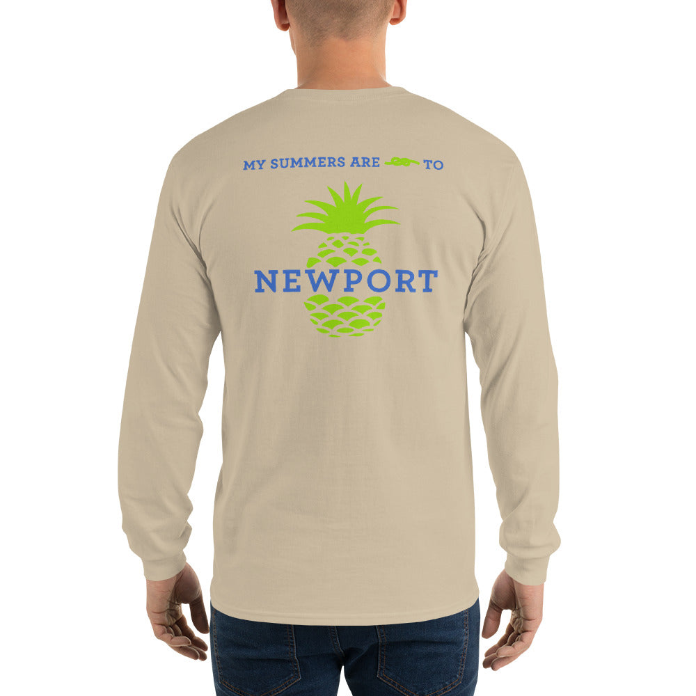 My Summers are Tied to Newport Pineapple Blue and Green Long Sleeve T-Shirt - Multiple Colors - SummerTies