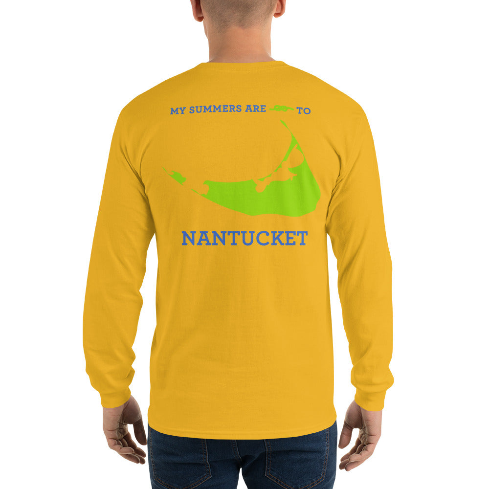 My Summers are Tied to Nantucket Blue and Green Long Sleeve T-Shirt - Multiple Colors - SummerTies