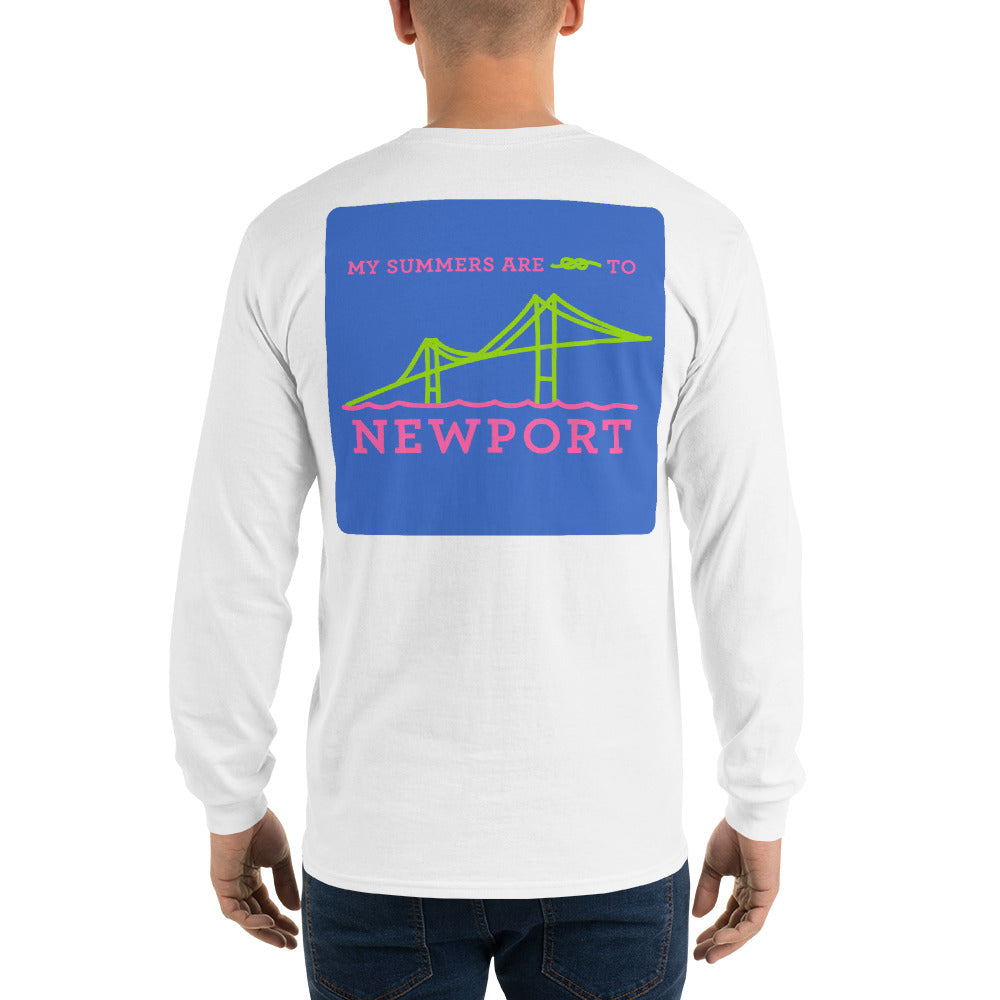 My Summers are Tied to Newport Bridge Pink and Green with Blue Block Long Sleeve T-Shirt - Multiple Colors - SummerTies