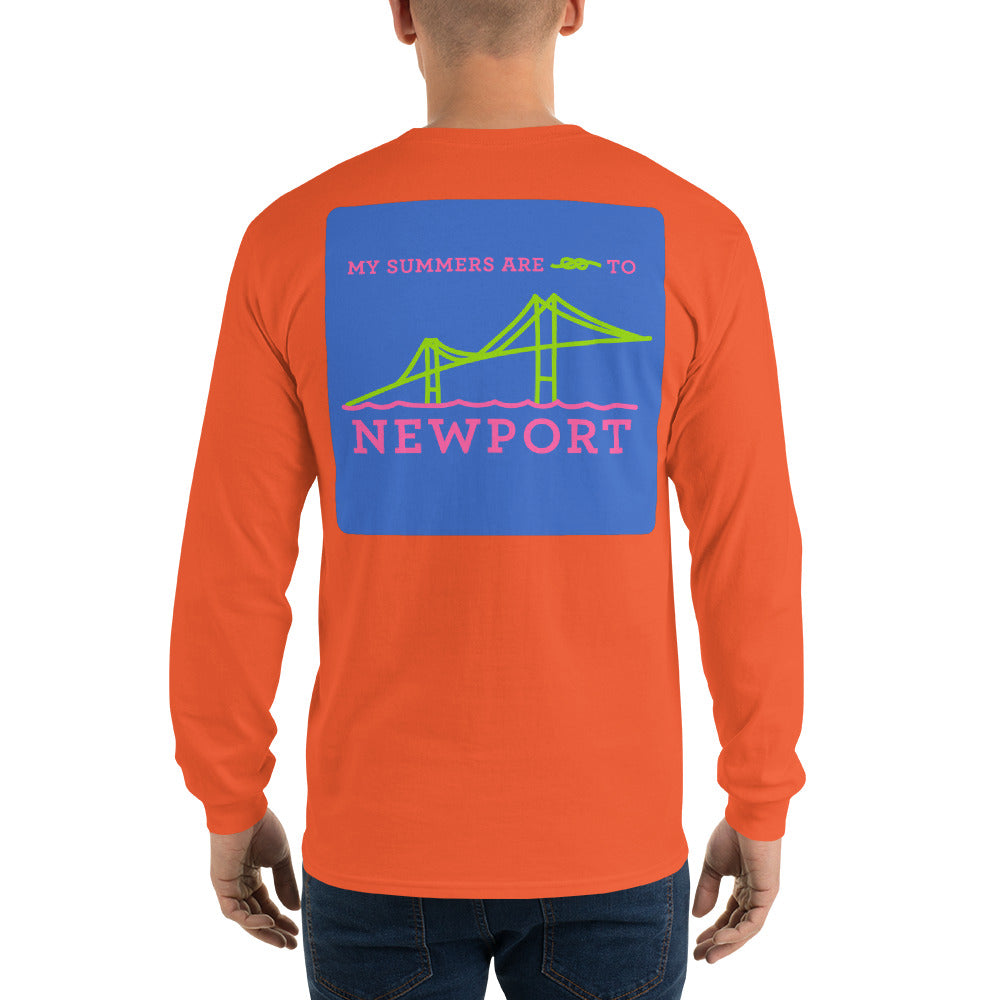 My Summers are Tied to Newport Bridge Pink and Green with Blue Block Long Sleeve T-Shirt - Multiple Colors - SummerTies