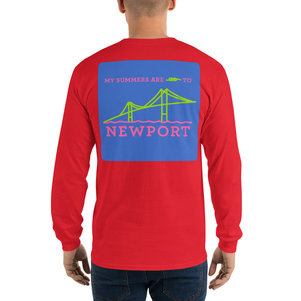 My Summers are Tied to Newport Bridge Pink and Green with Blue Block Long Sleeve T-Shirt - Multiple Colors - SummerTies