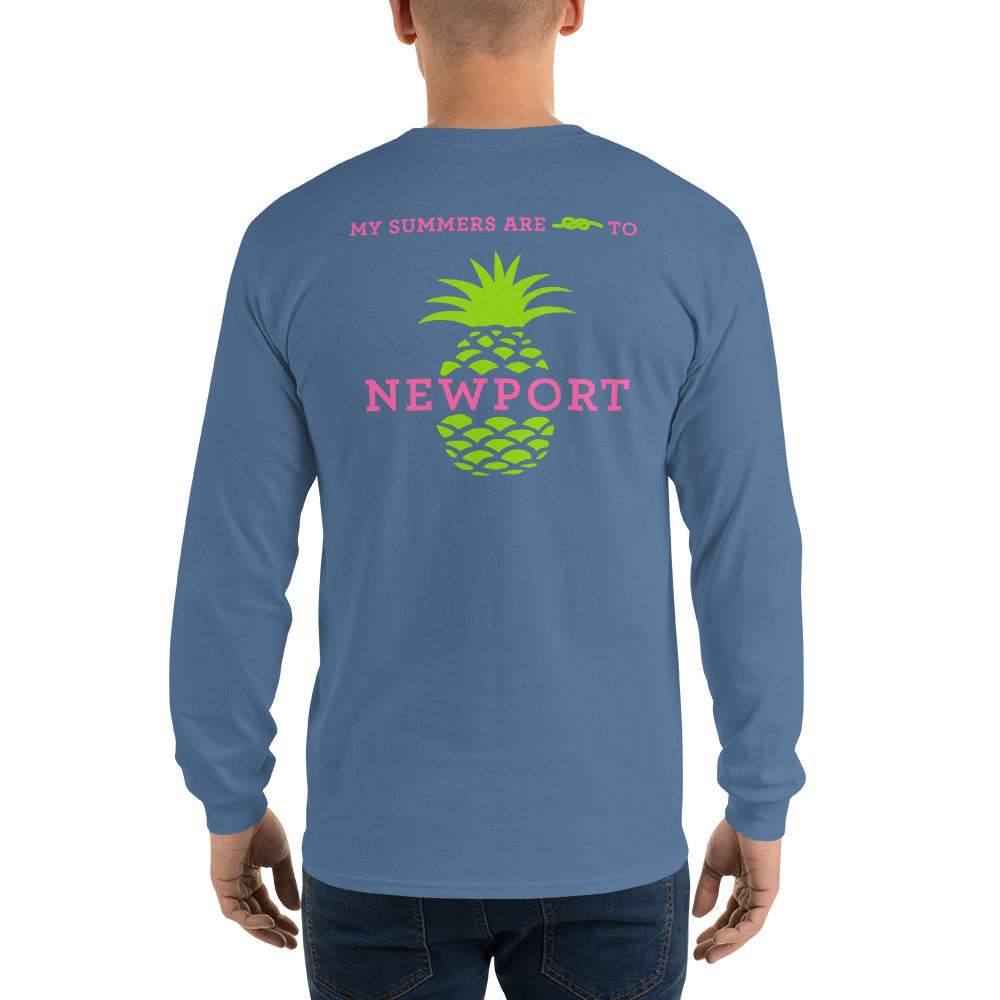 My Summers are Tied to Newport Pineapple Pink and Green Long Sleeve T-Shirt - Multiple Colors - SummerTies