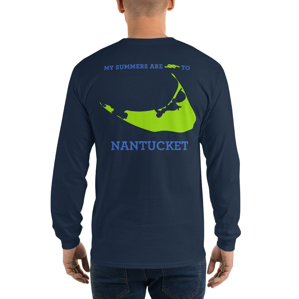 My Summers are Tied to Nantucket Blue and Green Long Sleeve T-Shirt - Multiple Colors - SummerTies