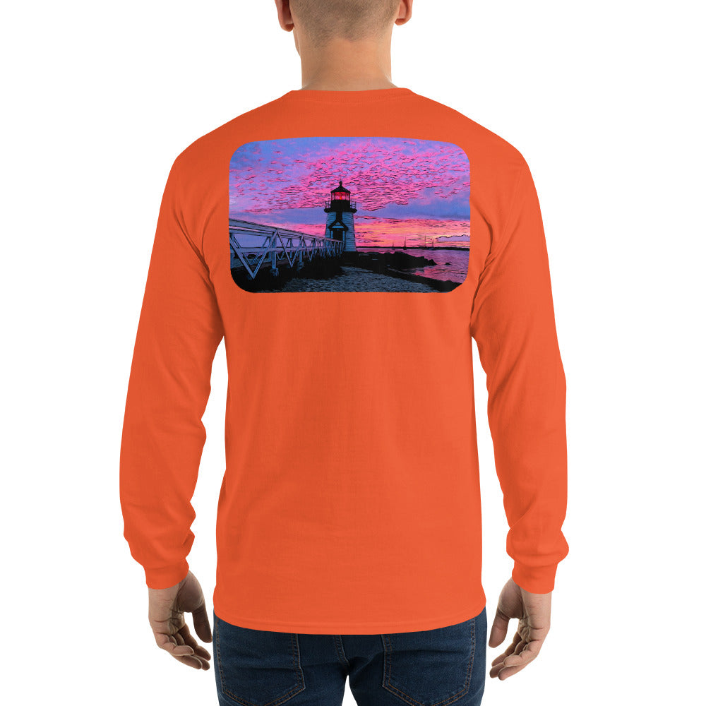 Brant Point Lighthouse Nantucket Sunset Long Sleeve T-Shirt - Multiple Colors - SummerTies