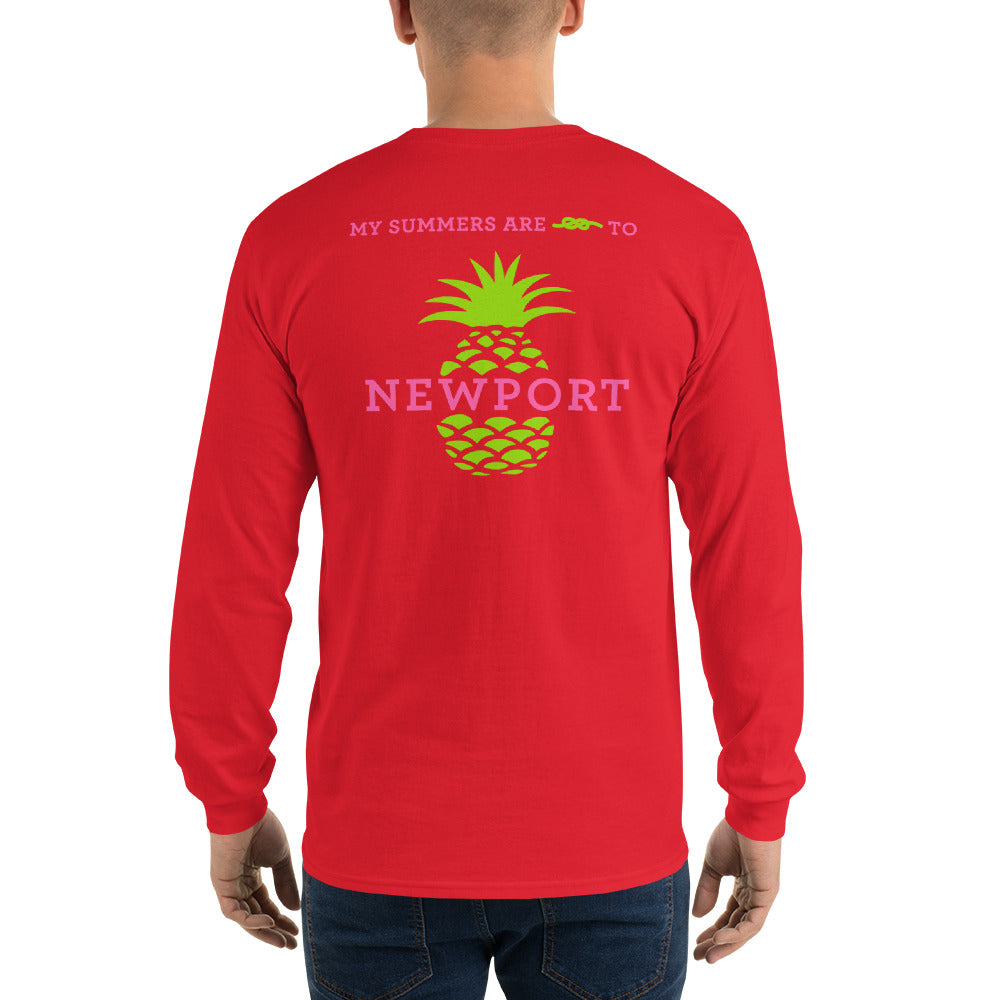 My Summers are Tied to Newport Pineapple Pink and Green Long Sleeve T-Shirt - Multiple Colors - SummerTies