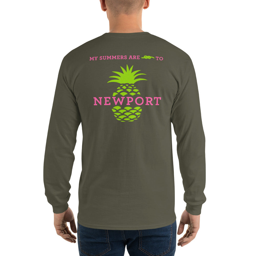 My Summers are Tied to Newport Pineapple Pink and Green Long Sleeve T-Shirt - Multiple Colors - SummerTies