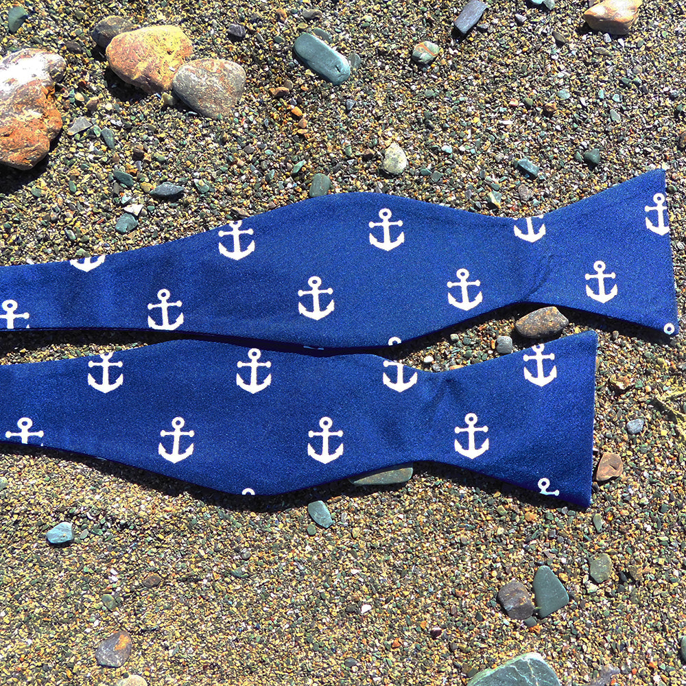 Anchor Bow Tie - Navy, Printed Silk - SummerTies