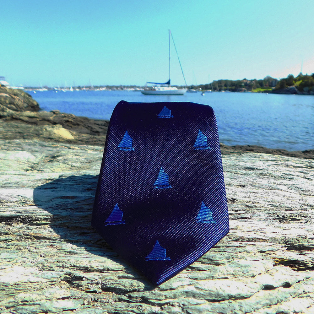 Sailboat Necktie - Navy, Woven Silk - SummerTies