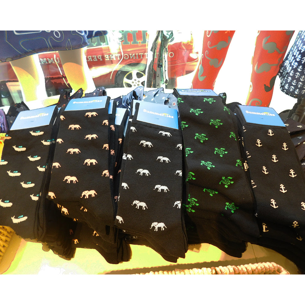 Turtle Socks - Men's Mid Calf - Green on Navy - SummerTies