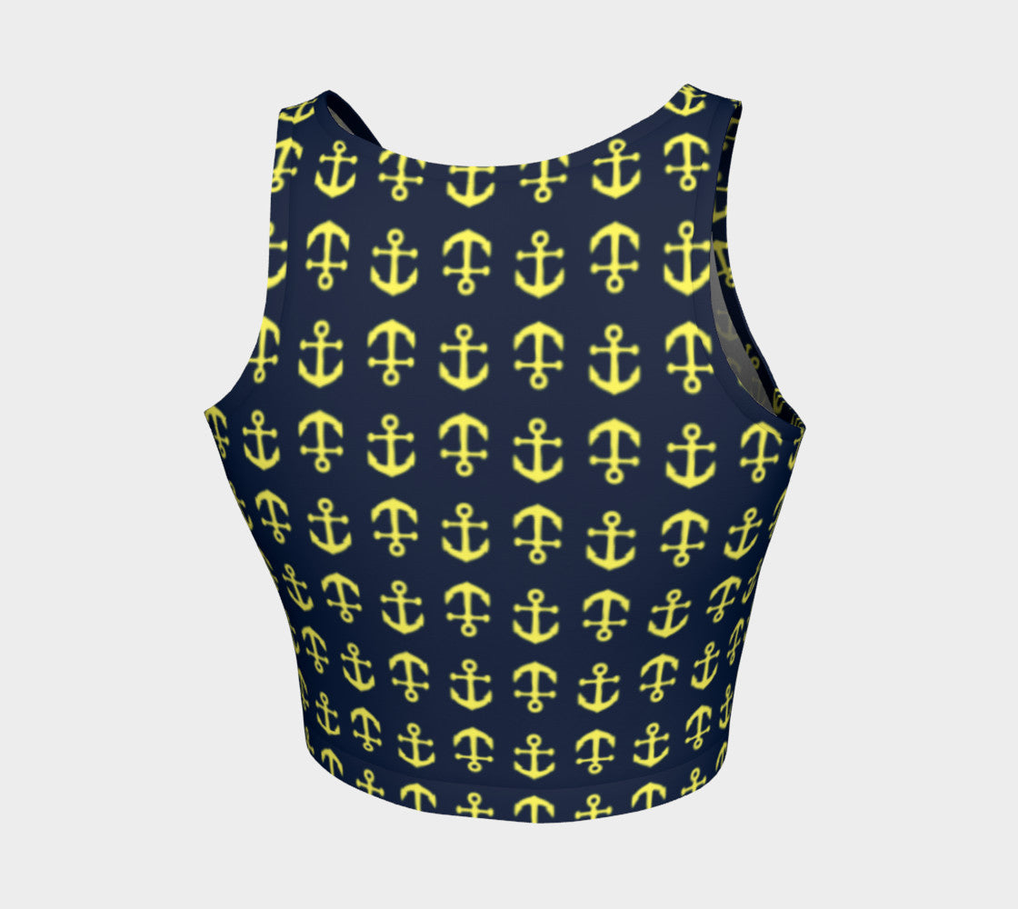 Anchor Toss Athletic Crop Top - Yellow on Navy - SummerTies