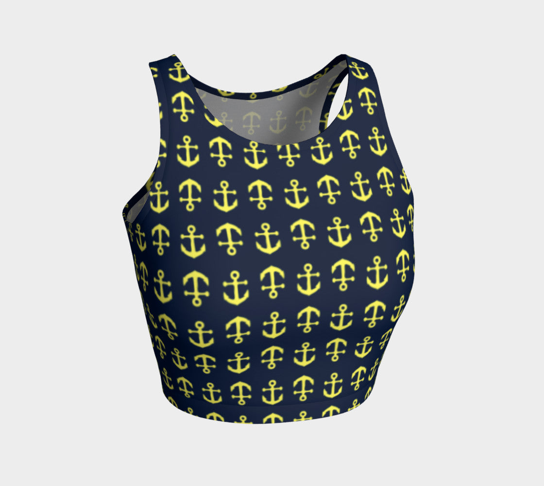 Anchor Toss Athletic Crop Top - Yellow on Navy - SummerTies