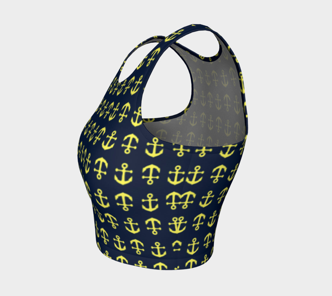 Anchor Toss Athletic Crop Top - Yellow on Navy - SummerTies