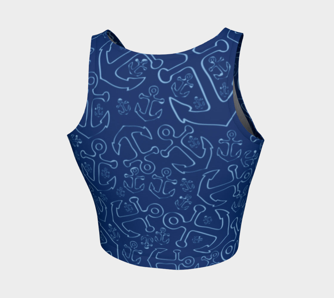 Anchor Dream Athletic Crop Top - Blue on Navy - SummerTies