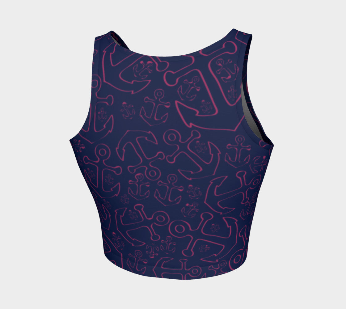 Anchor Dream Athletic Crop Top - Pink on Navy - SummerTies