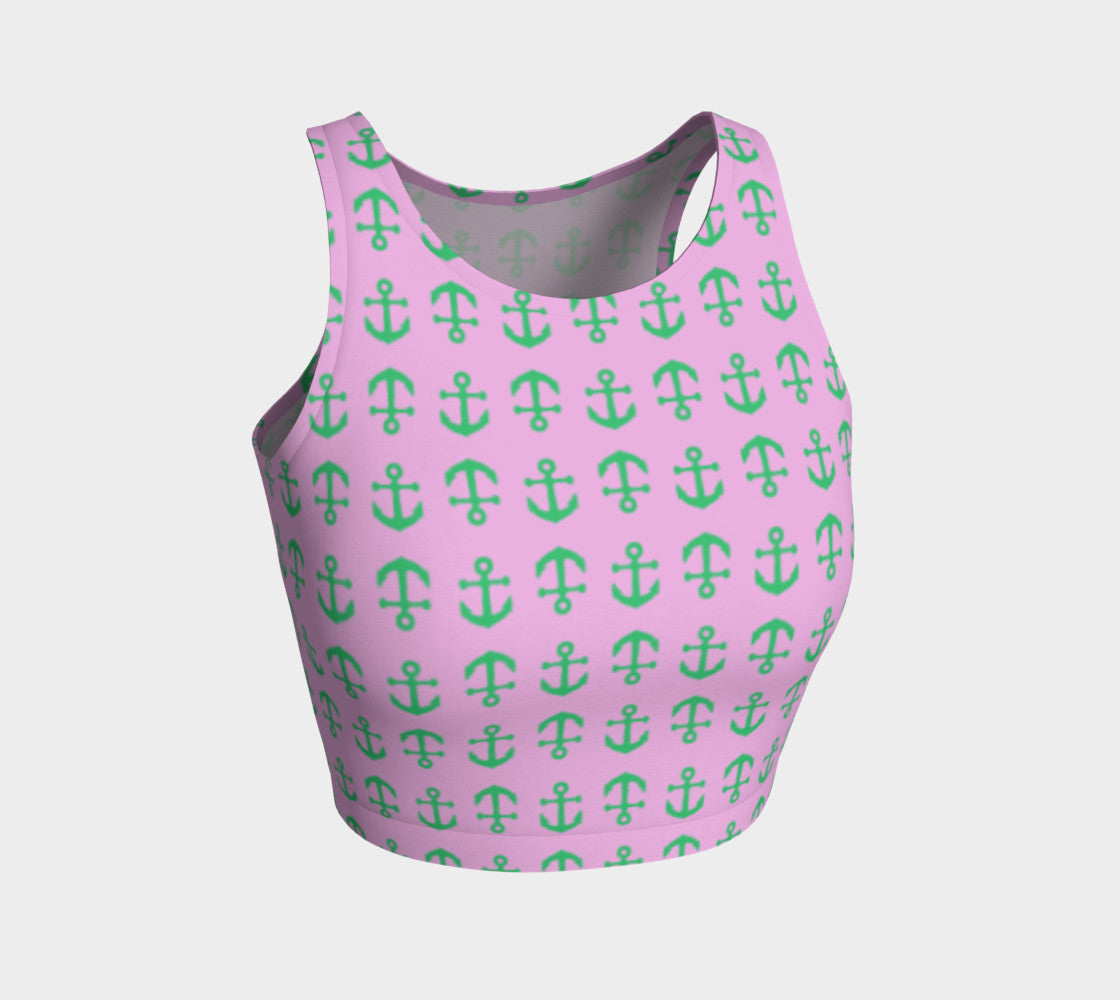 Anchor Toss Athletic Crop Top - Green on Pink - SummerTies