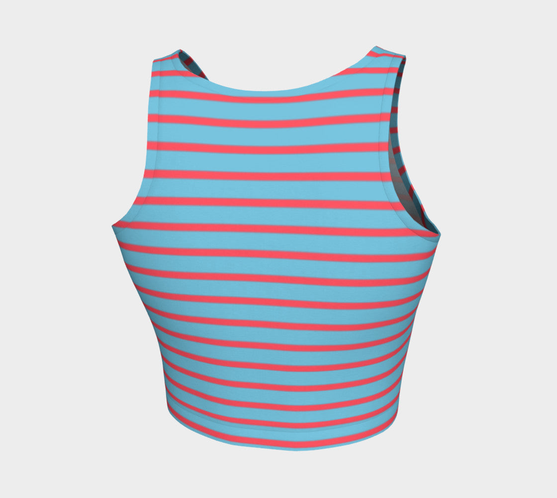 Striped Athletic Crop Top - Darker Coral on Light Blue - SummerTies