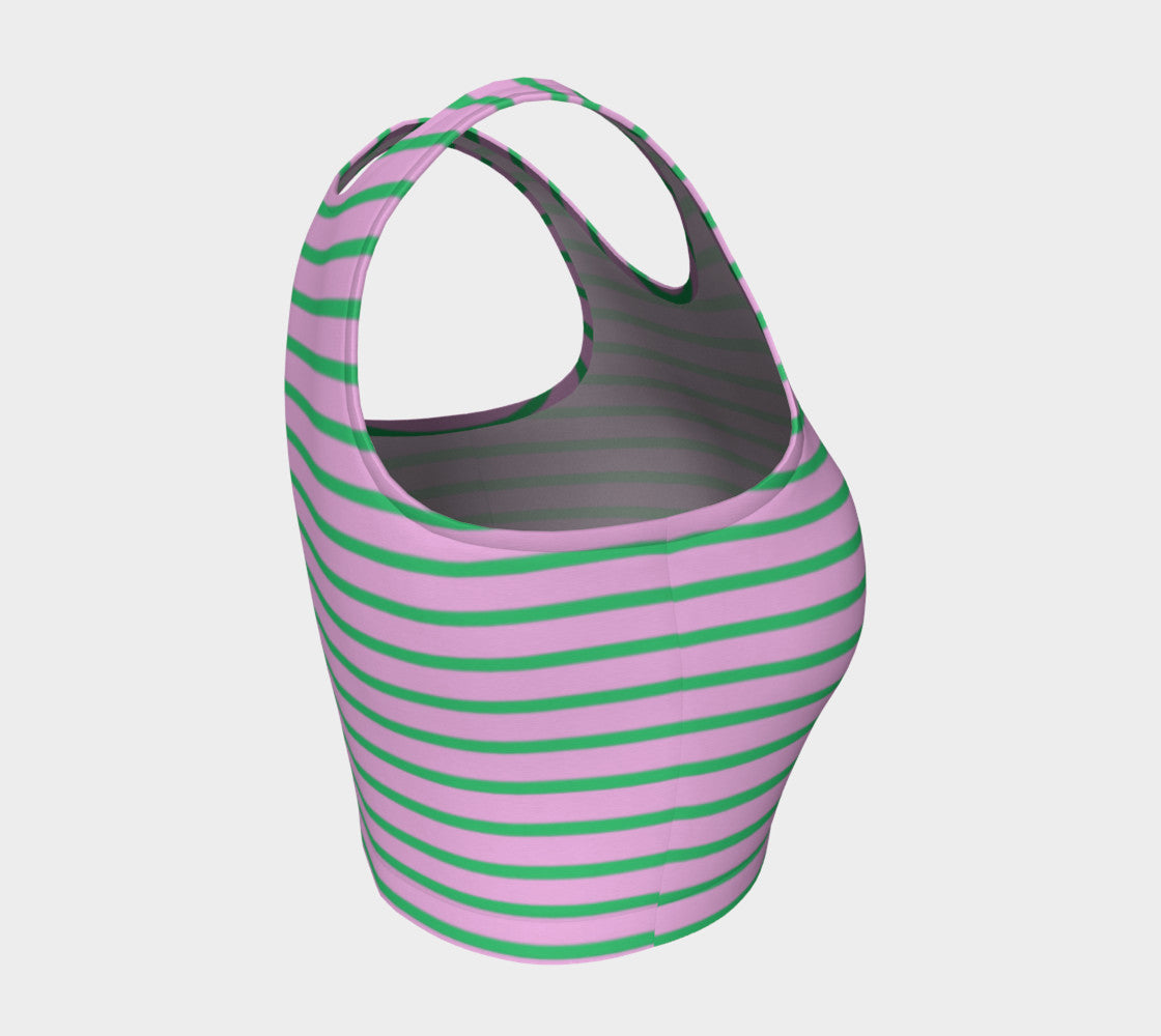 Striped Athletic Crop Top - Green on Light Pink - SummerTies