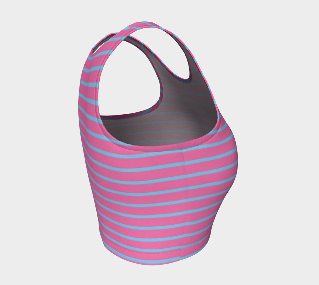 Striped Athletic Crop Top - Light Blue on Pink - SummerTies