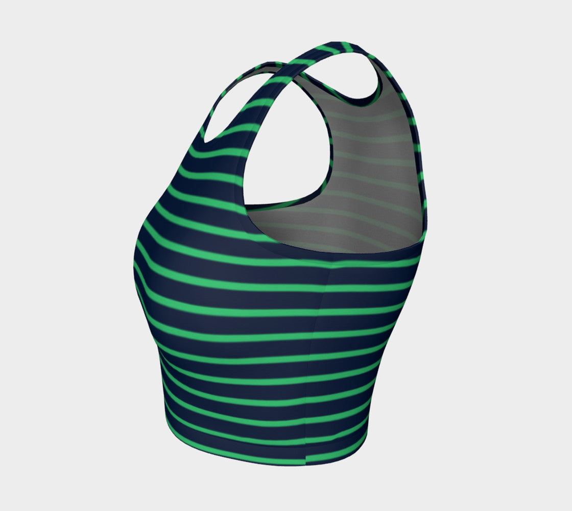 Striped Athletic Crop Top - Green on Navy - SummerTies