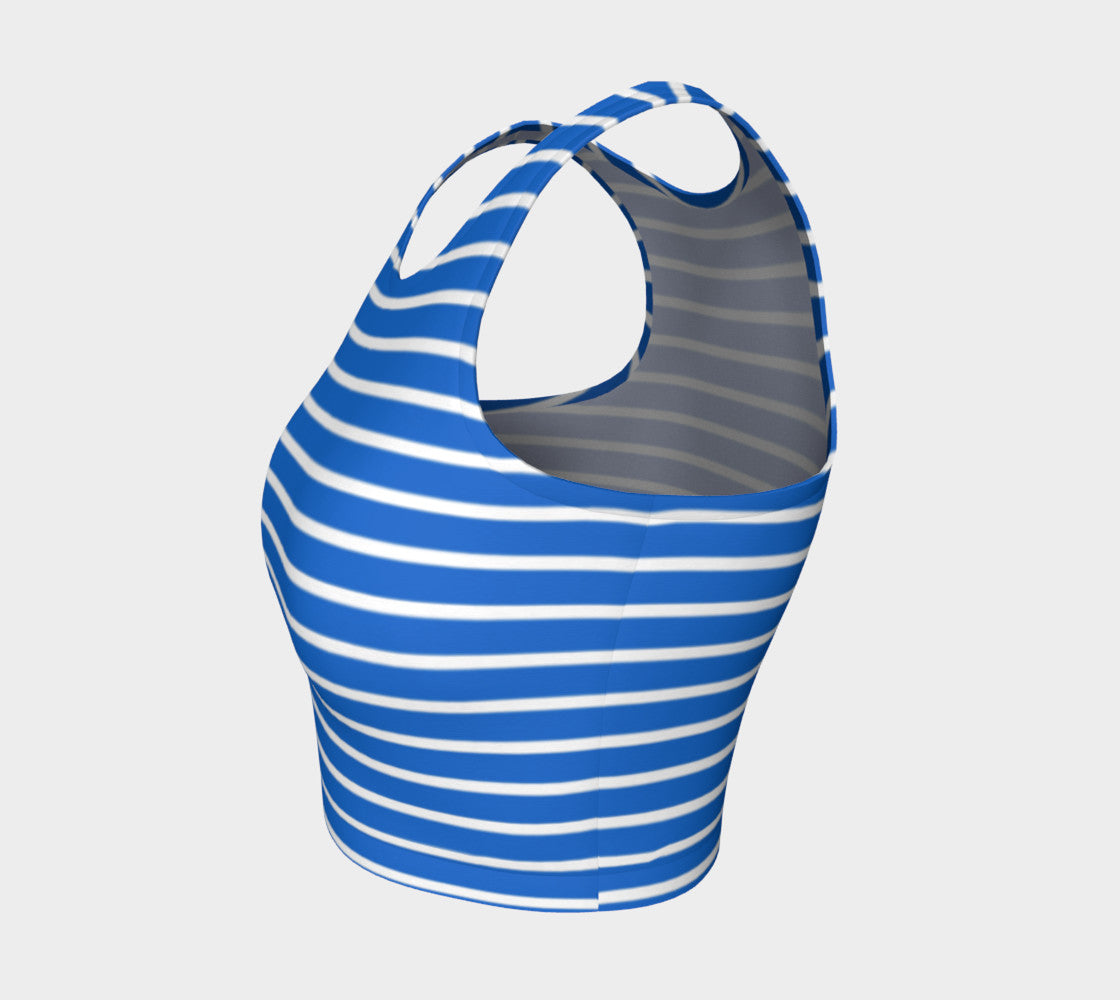 Striped Athletic Crop Top - White on Blue - SummerTies
