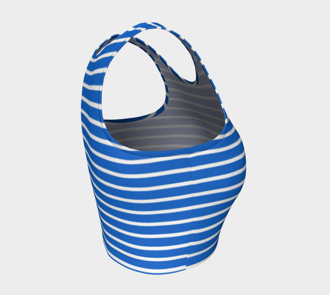 Striped Athletic Crop Top - White on Blue - SummerTies