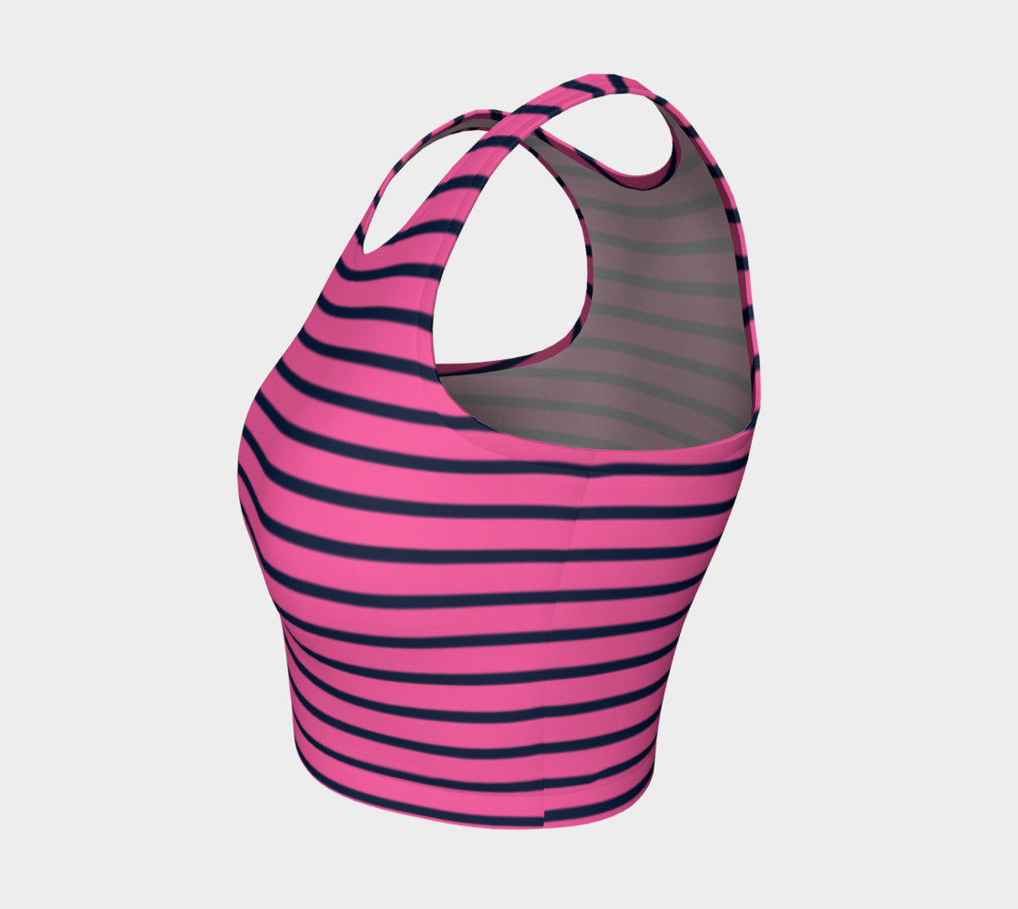 Striped Athletic Crop Top - Navy on Pink - SummerTies