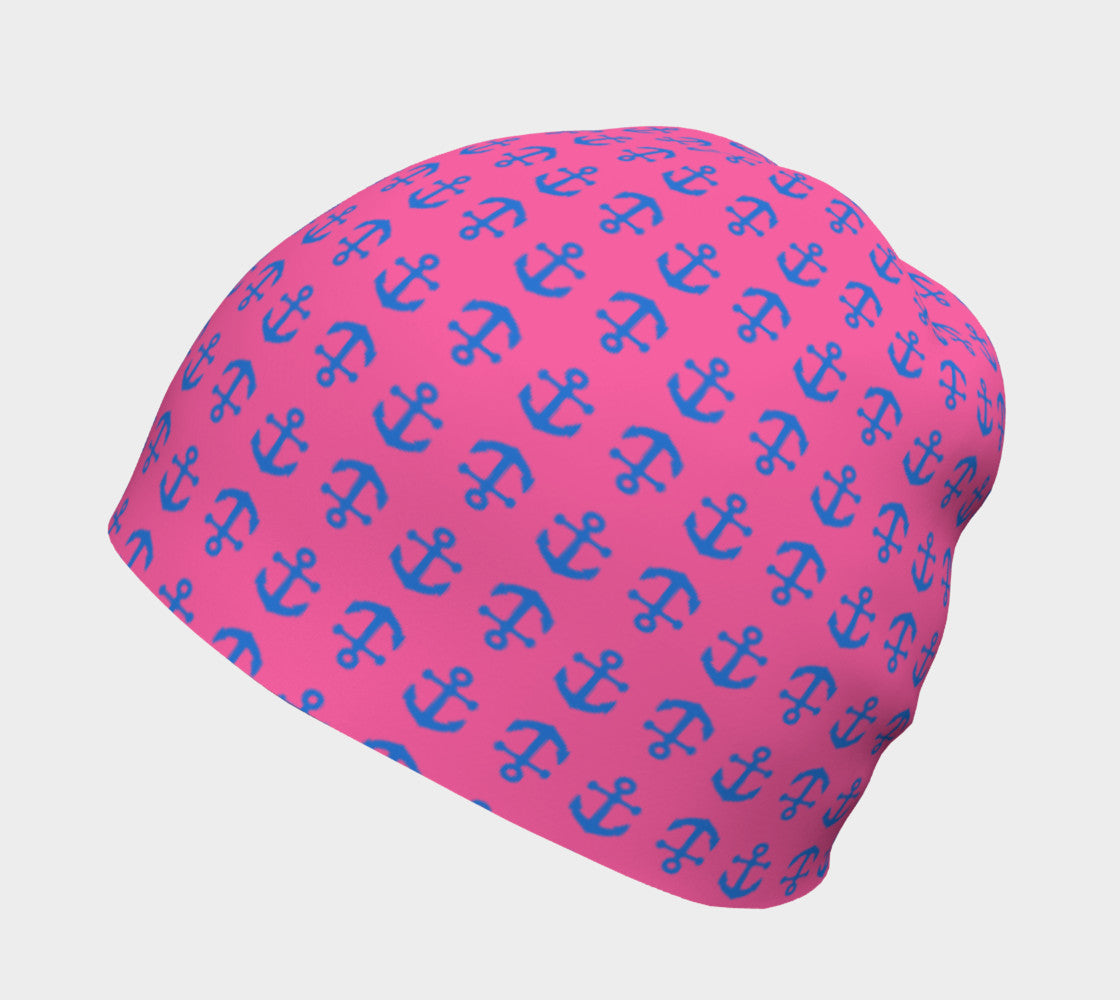 Anchor Toss Winter Beanie - Blue on Pink - SummerTies