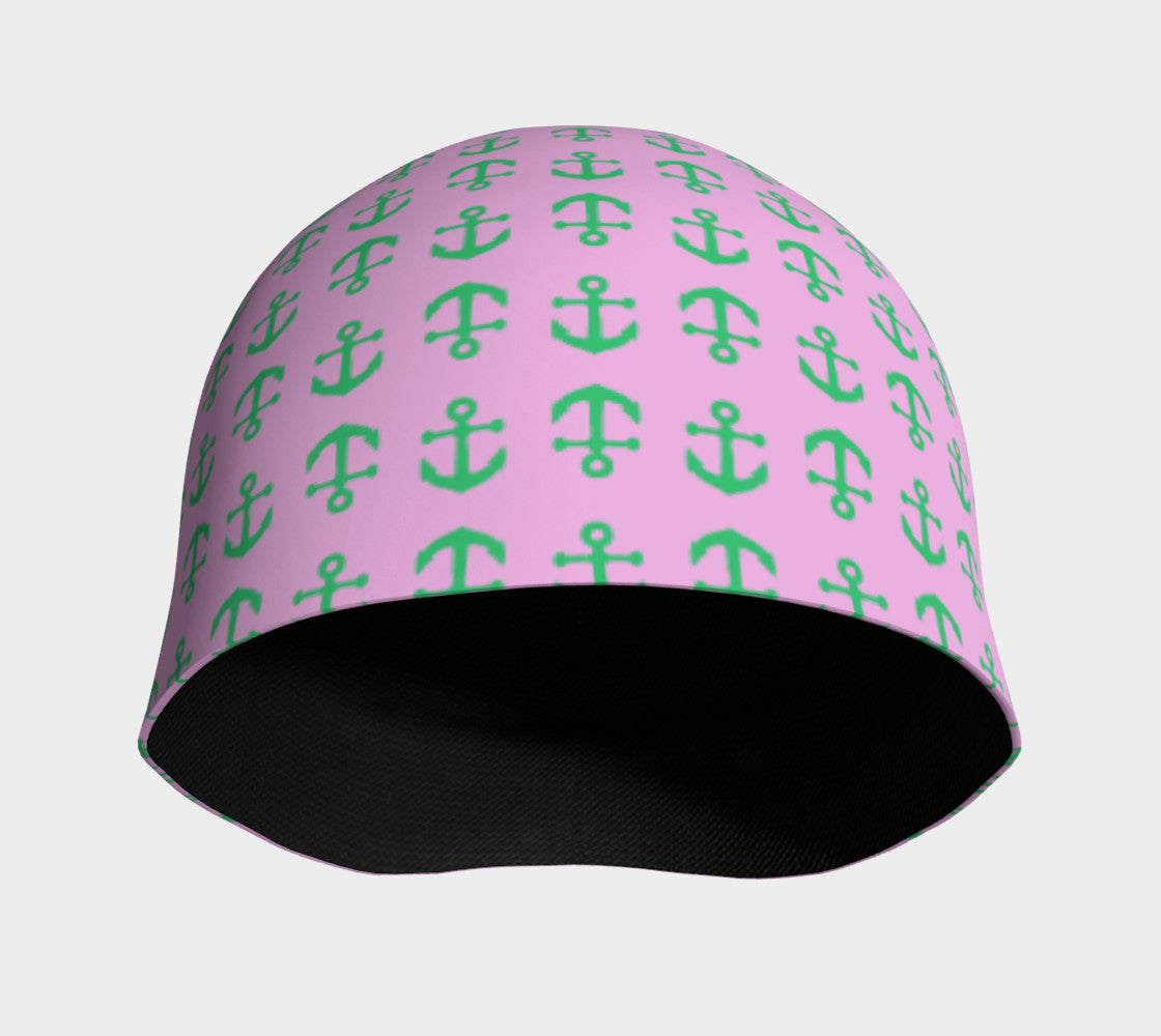 Anchor Toss Winter Beanie - Green on Light Pink - SummerTies