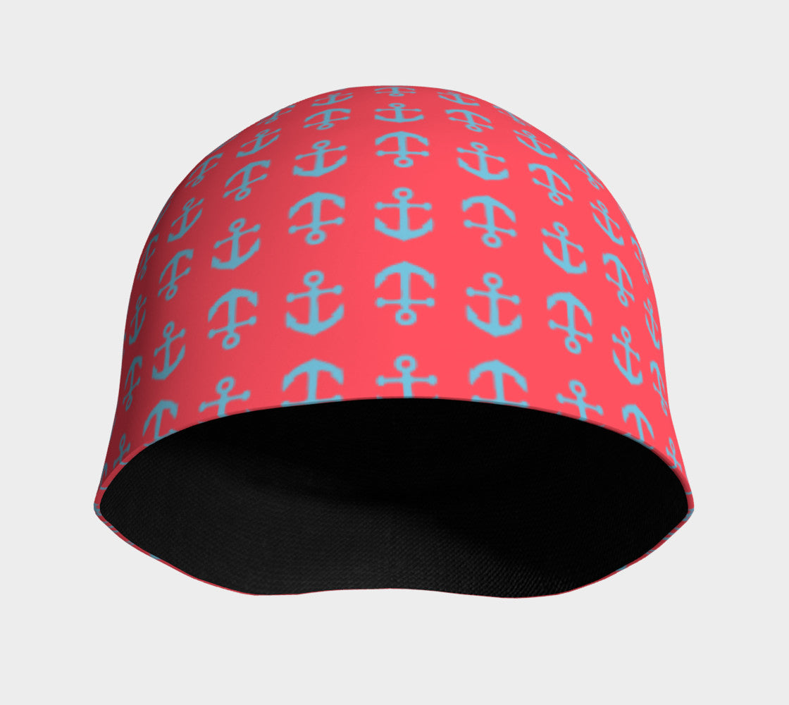 Anchor Toss Winter Beanie - Light Blue on Darker Coral - SummerTies