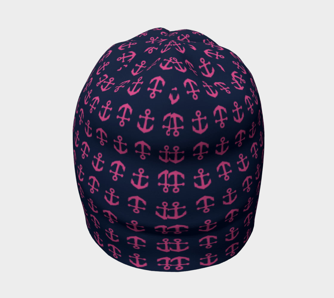 Anchor Toss Winter Beanie - Pink on Navy - SummerTies