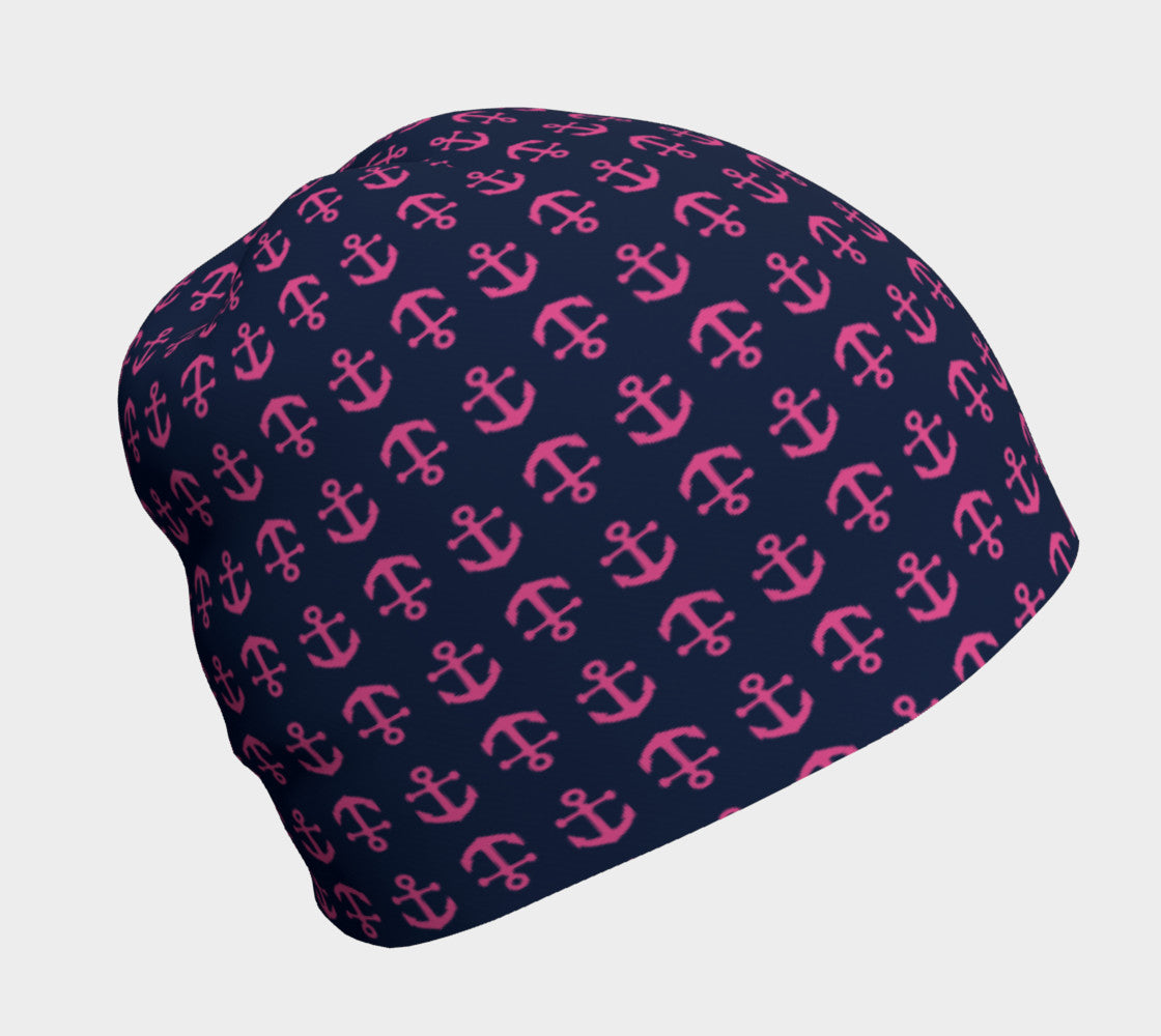 Anchor Toss Winter Beanie - Pink on Navy - SummerTies