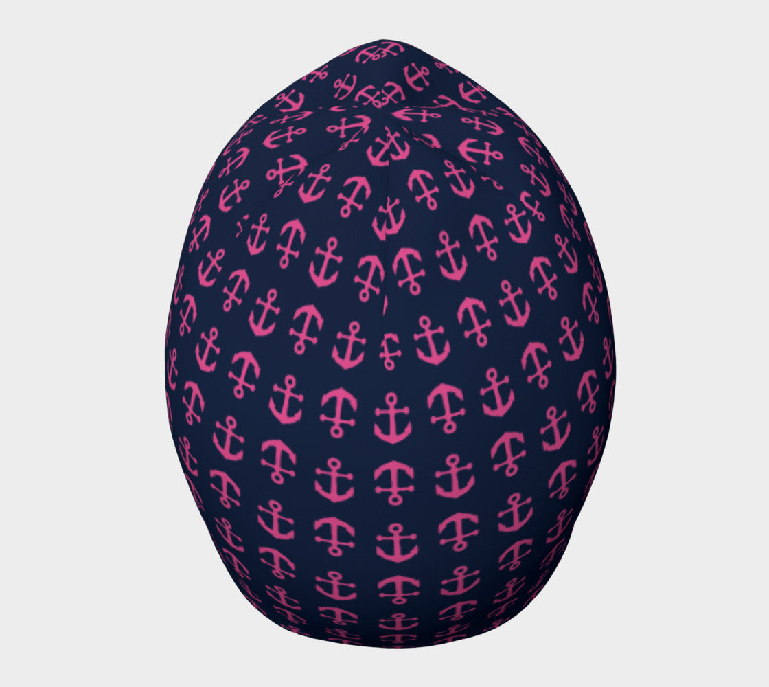 Anchor Toss Winter Beanie - Pink on Navy - SummerTies