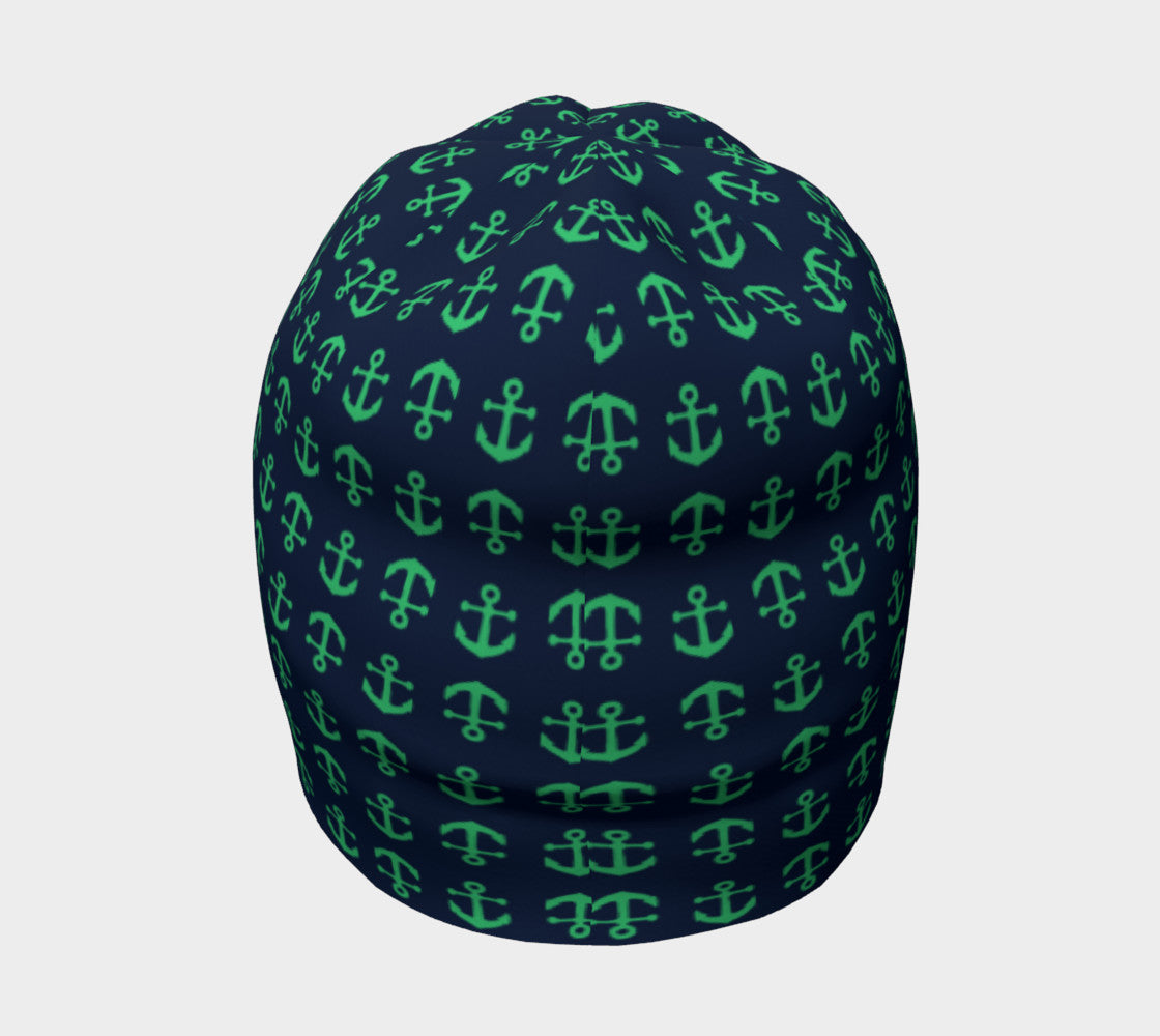 Anchor Toss Winter Beanie - Green on Navy - SummerTies