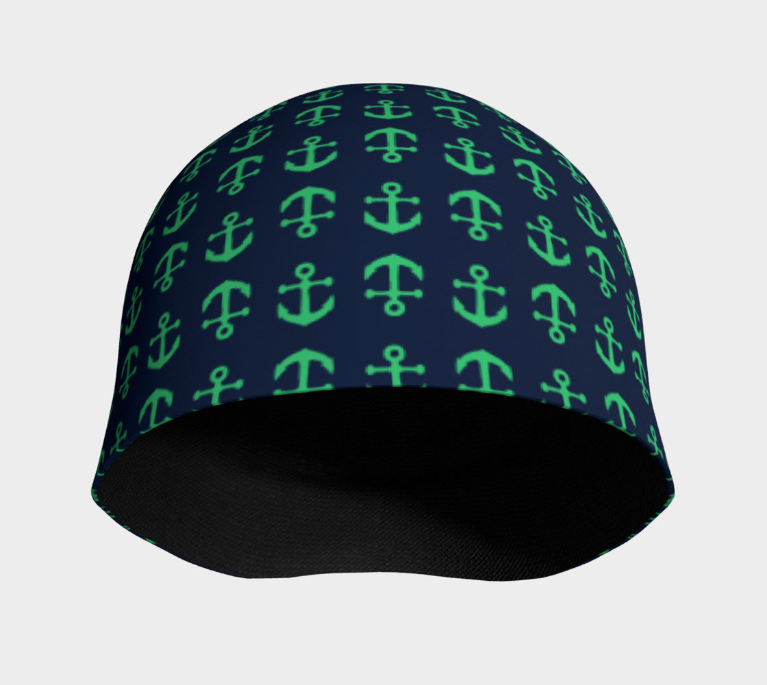 Anchor Toss Winter Beanie - Green on Navy - SummerTies