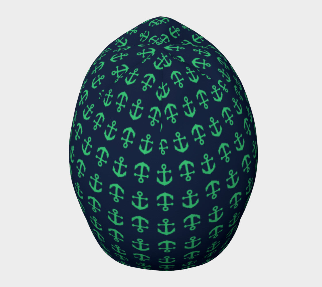 Anchor Toss Winter Beanie - Green on Navy - SummerTies