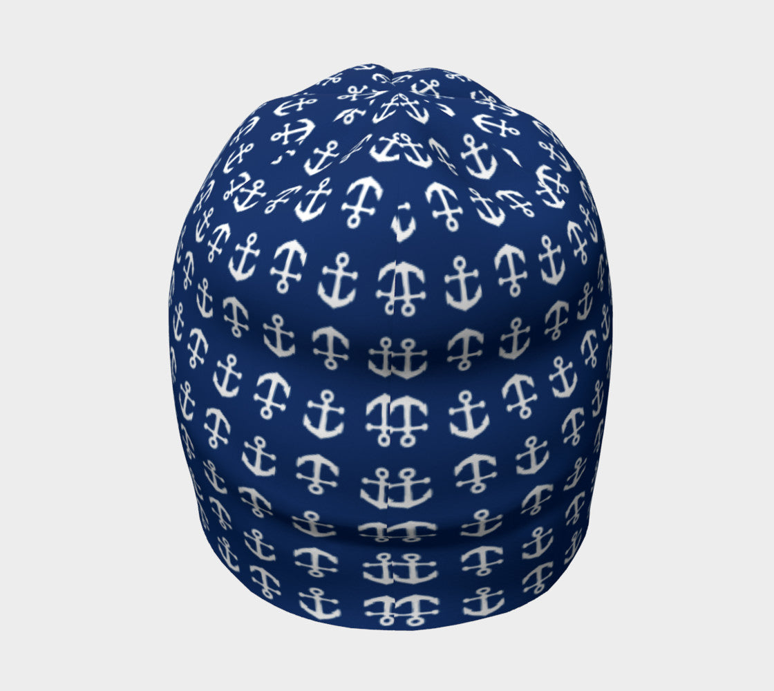 Anchor Toss Winter Beanie - White on Navy - SummerTies