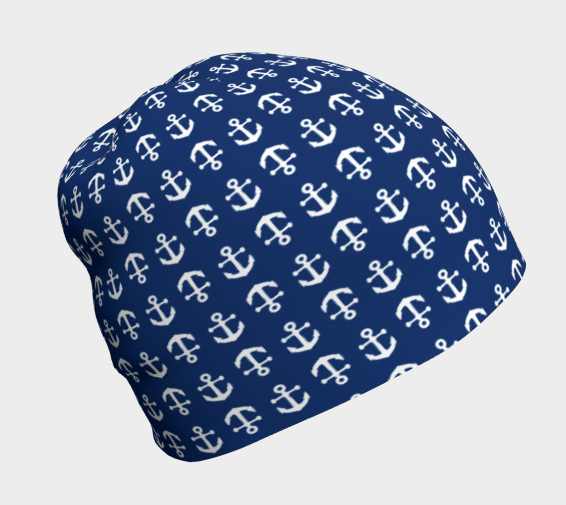 Anchor Toss Winter Beanie - White on Navy - SummerTies