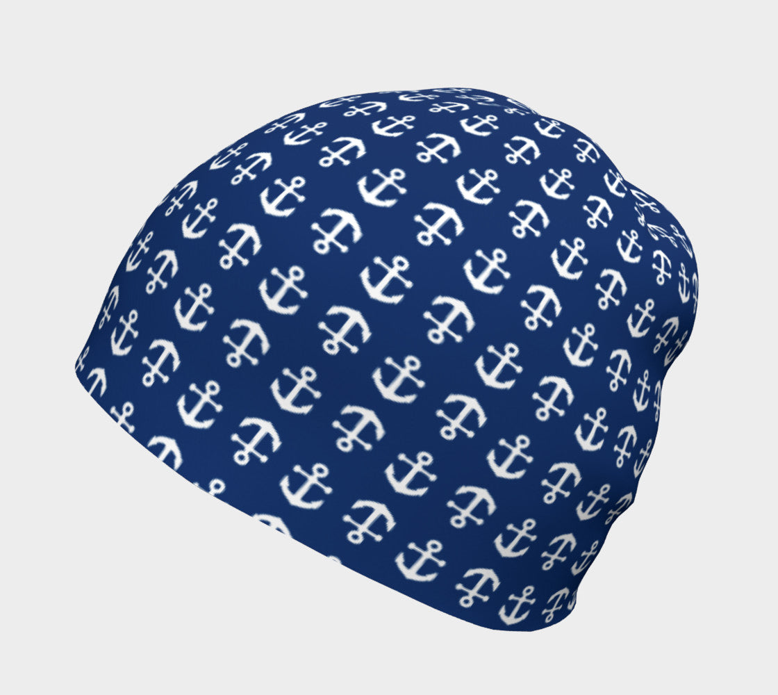 Anchor Toss Winter Beanie - White on Navy - SummerTies