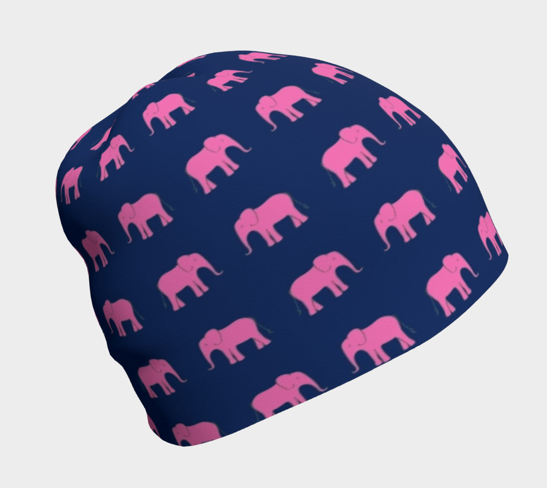 Elephant Pink on Navy Winter Beanie - SummerTies