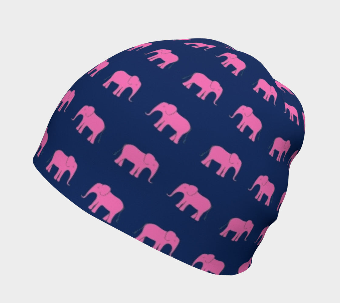 Elephant Pink on Navy Winter Beanie - SummerTies