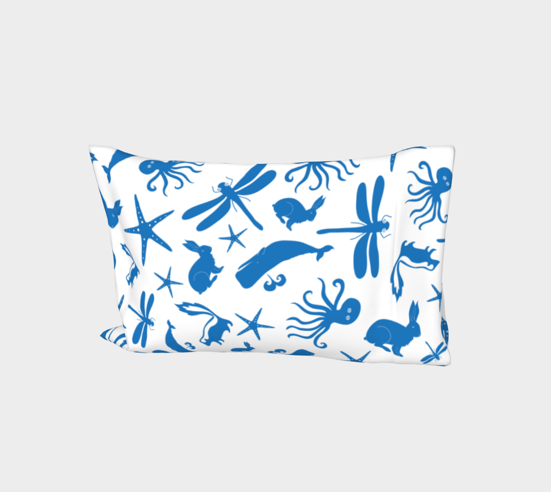 Multi Creature - Bed Pillow Case - Blue on White