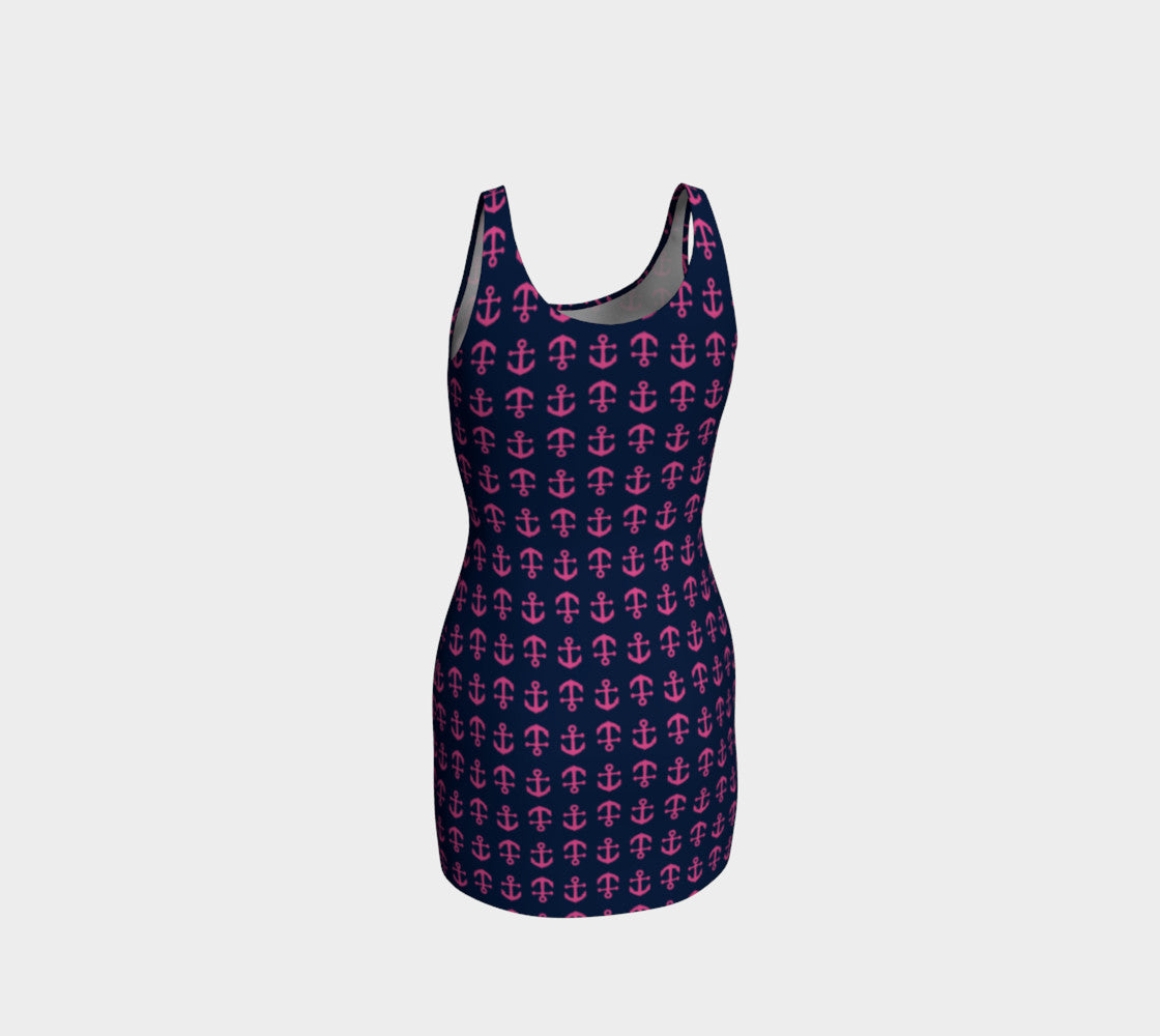 Anchor Toss Bodycon Dress - Pink on Navy - SummerTies