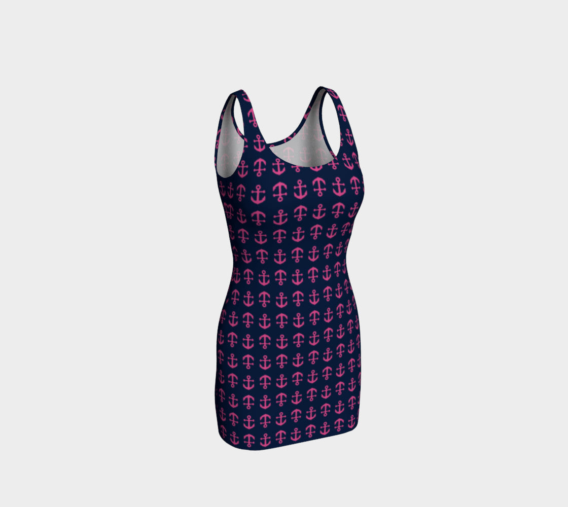 Anchor Toss Bodycon Dress - Pink on Navy - SummerTies