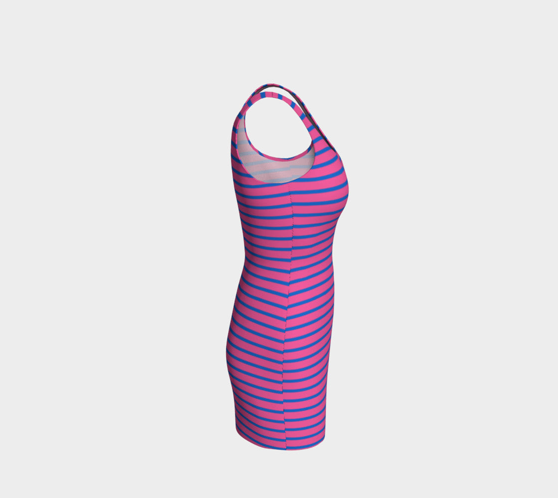 Striped Bodycon Dress - Blue on Pink - SummerTies