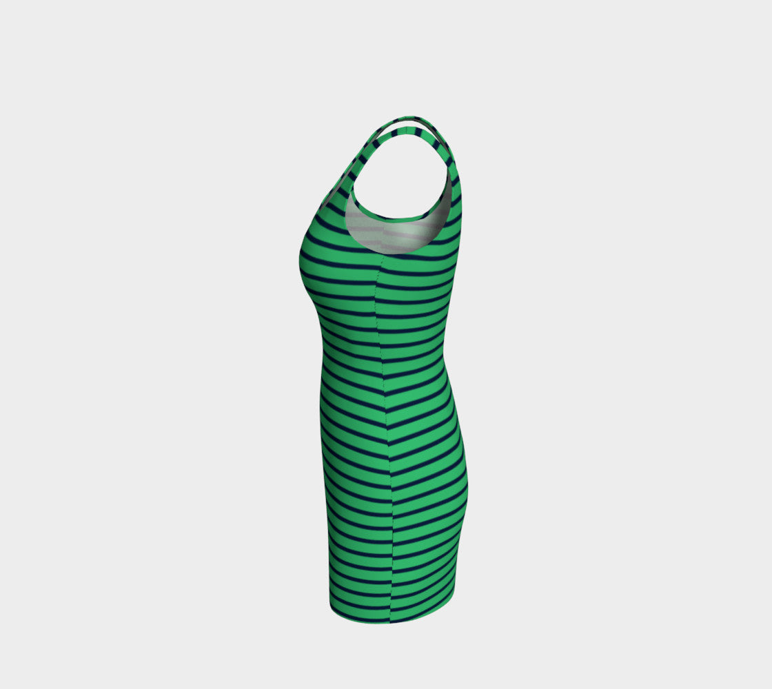 Striped Bodycon Dress - Navy on Green - SummerTies