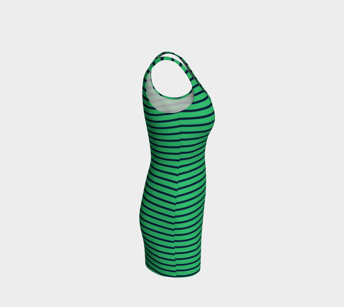 Striped Bodycon Dress - Navy on Green - SummerTies