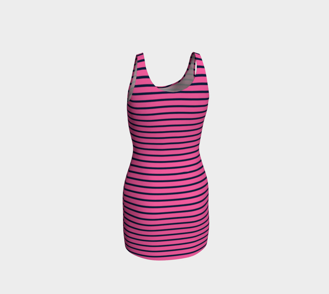 Striped Bodycon Dress - Navy on Pink - SummerTies
